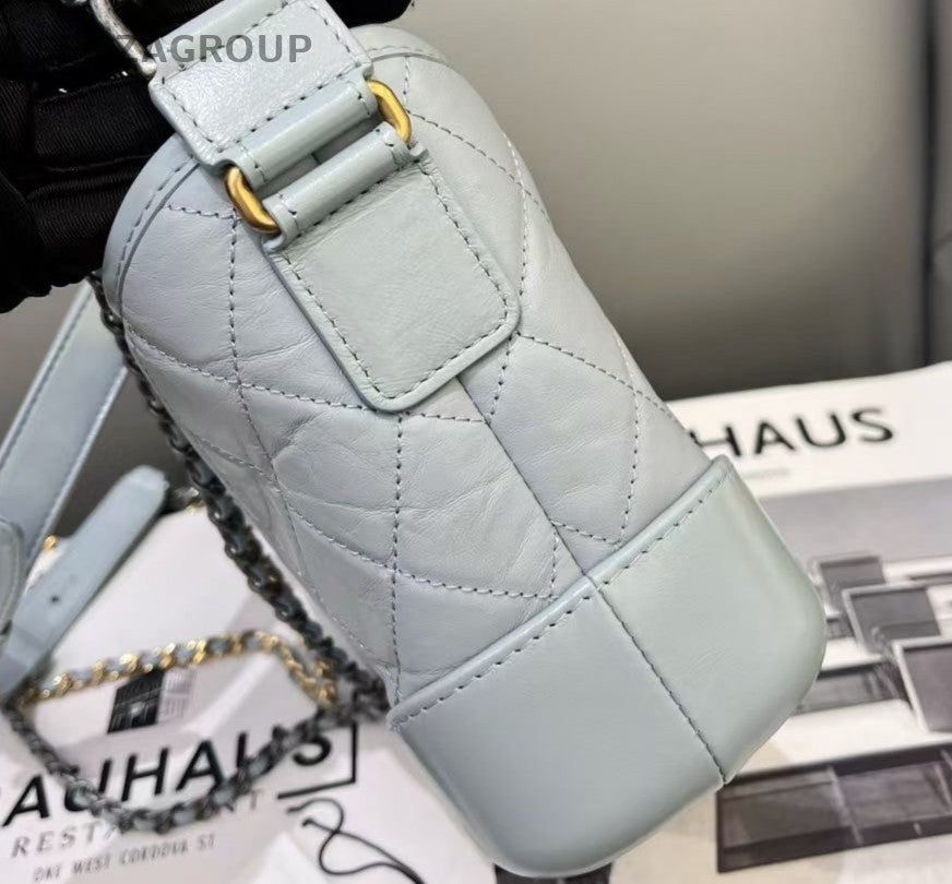 Chanel Gabrielle PM Chain Shoulder Bag Blue Gold Women Classic Diamond