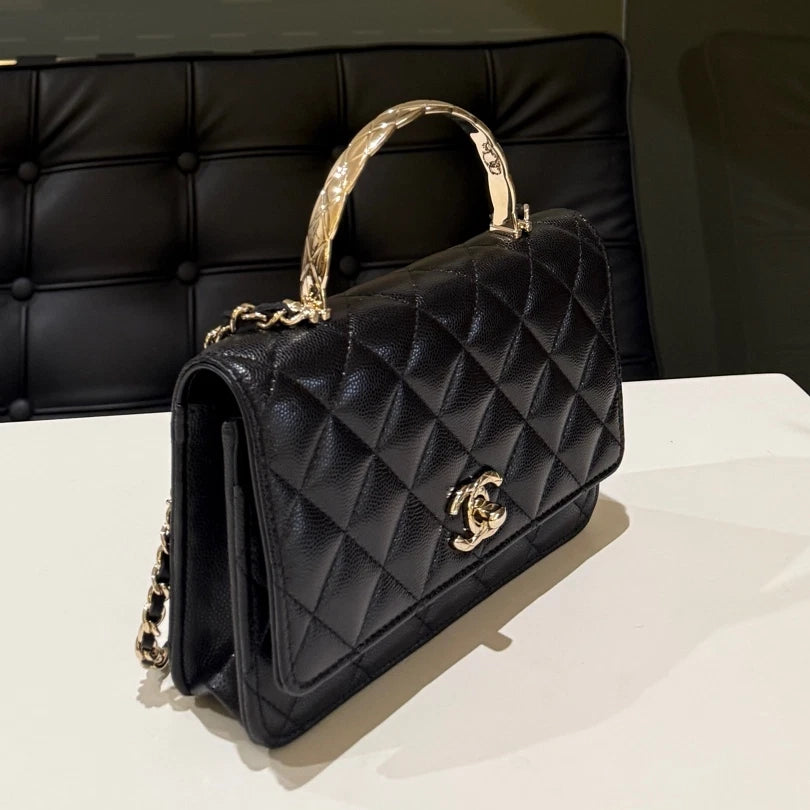 Chanel Coco Handle Bag Black Gold Chain Shoulder Bag Classic Women