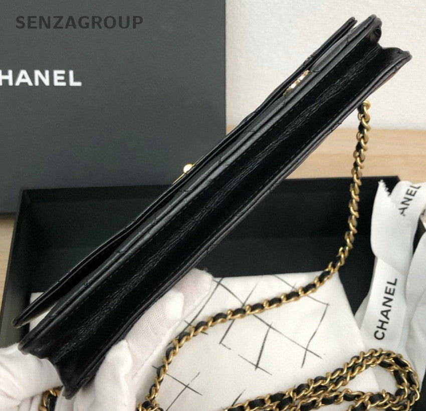 Chanel 2.55 Chain Shoulder Bag Crossbody Black Gold Women Classic Diamond