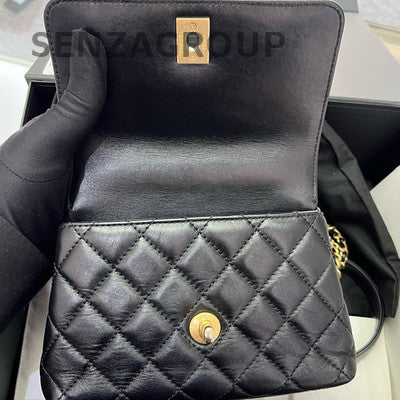 Chanel 22A Coco Handle Mini Black Gold Handbag Shoulder Crossbody Bag