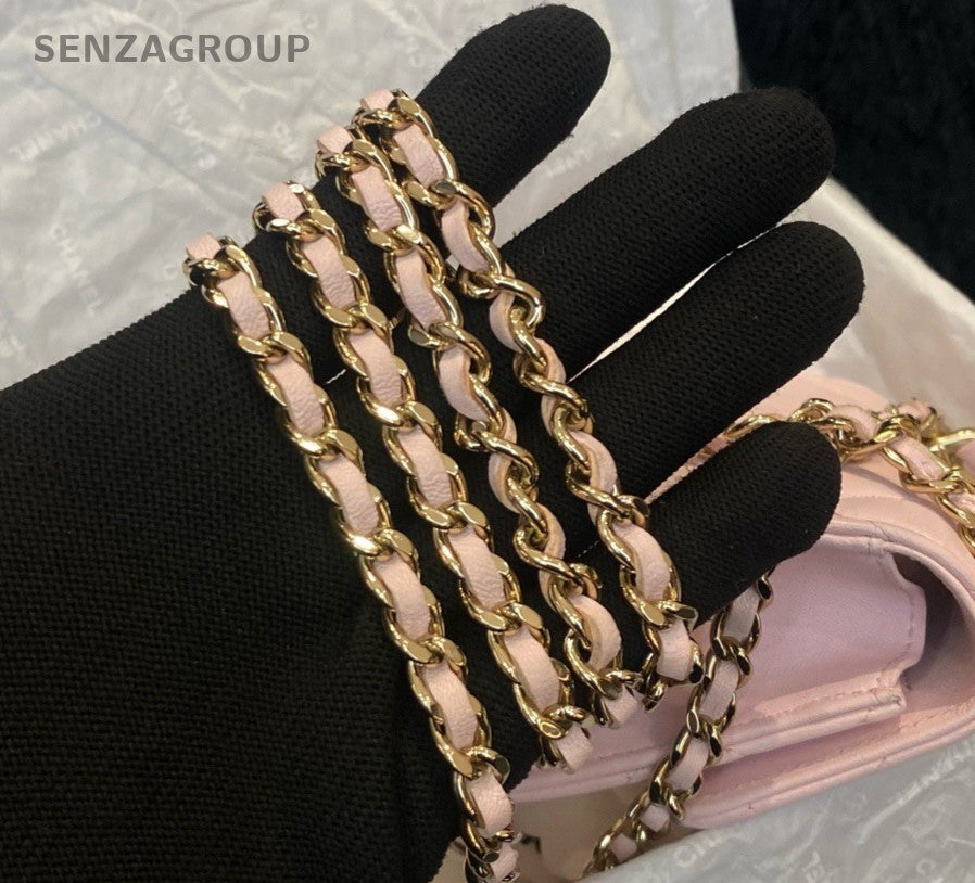 Chanel Diamond Mini Top Handle Bag Chain Crossbody Pink Gold Women Fashion