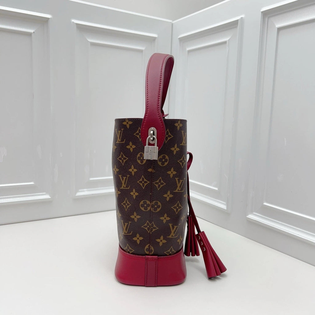 Louis Vuitton Bucket Monogram Canvas Top Handle Crossbody Bag Brown Women