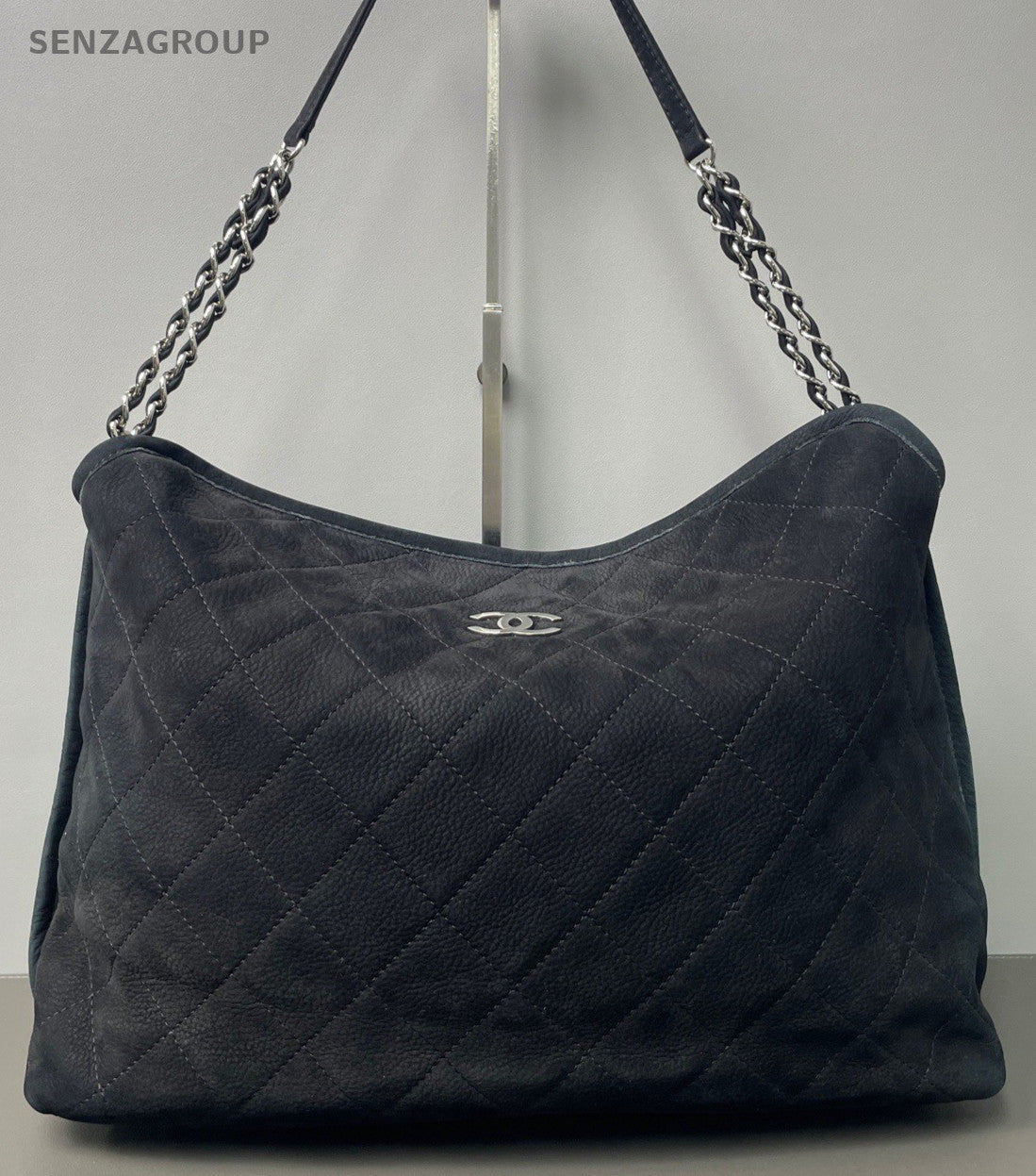 Chanel Suede Leather Chain Shoulder Bag Crossbody Black Silver Women Classic