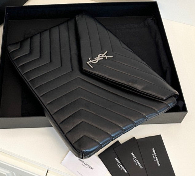 YSL Saint Laurent Loulou Handbag Black Silver Clutch Women Almost Brand NEW