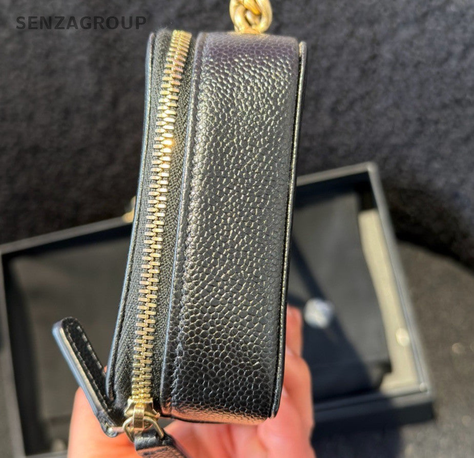 Chanel Leboy WOC Diamond Chain Shoulder Bag Crossbody Black Gold Women Classic