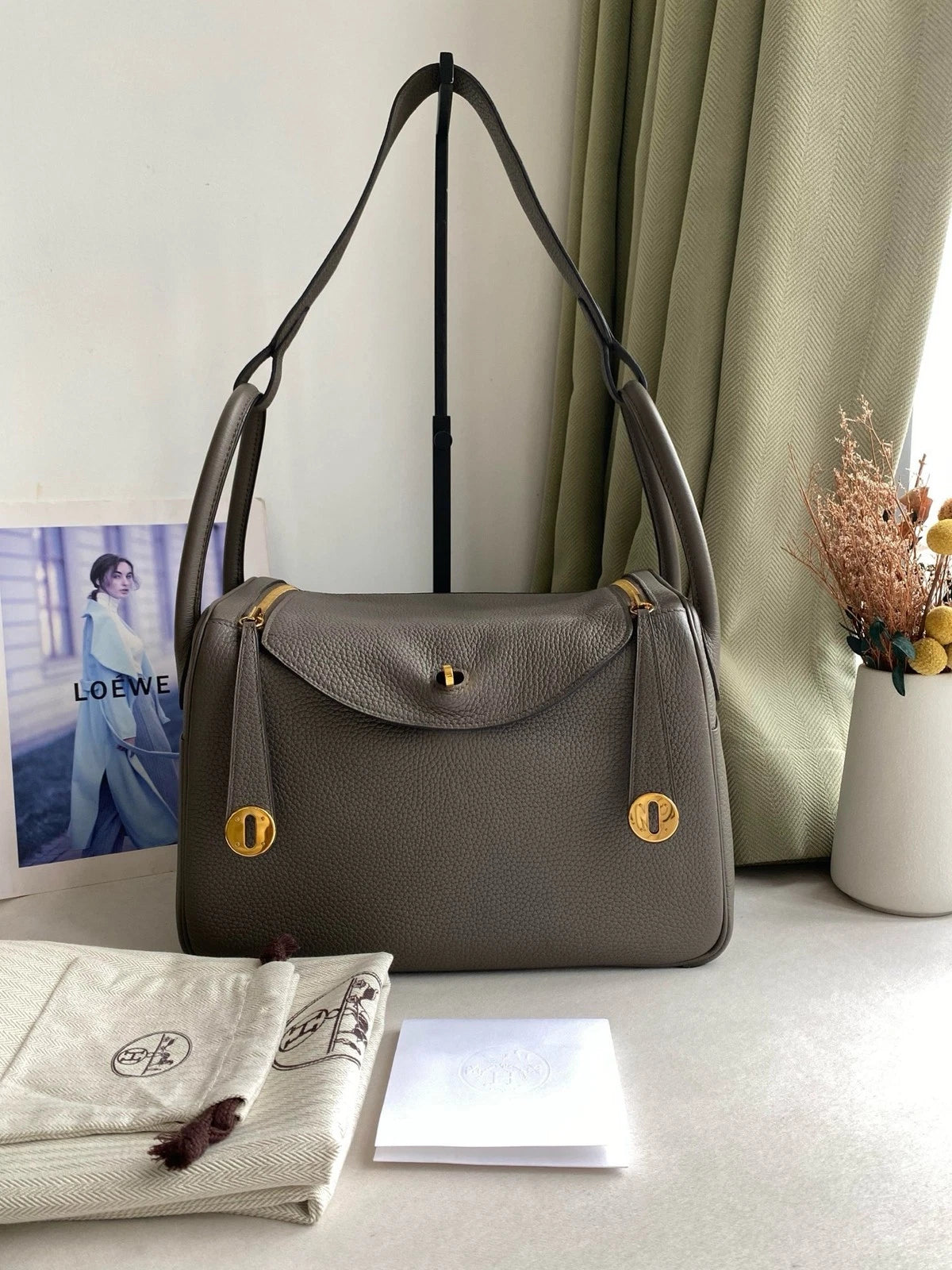 Hermes Togo Leather Lindy30 Shoulder Handbag For Women