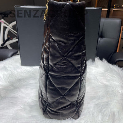 Chanel Quilted Tote Chain Shoulder Bag Black Gold Women Classic Fashion