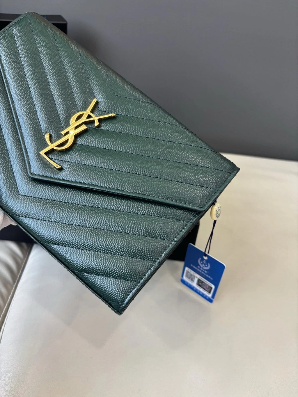 Saint Laurent Kate Chain Shoulder Crossbody Bag Green Gold Hardware Women