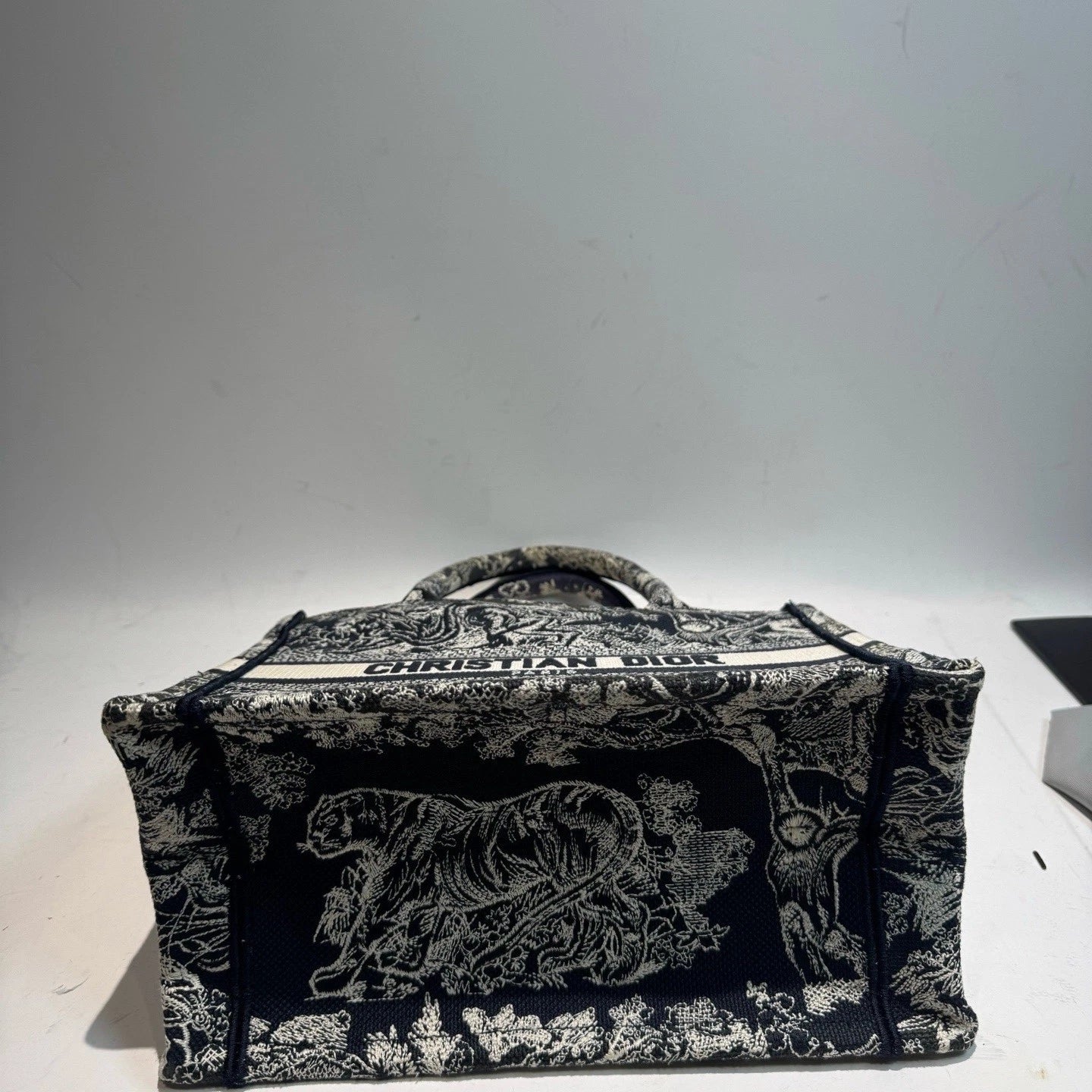 Dior Blue Canvas Embroidered Small Tote Handbag Women