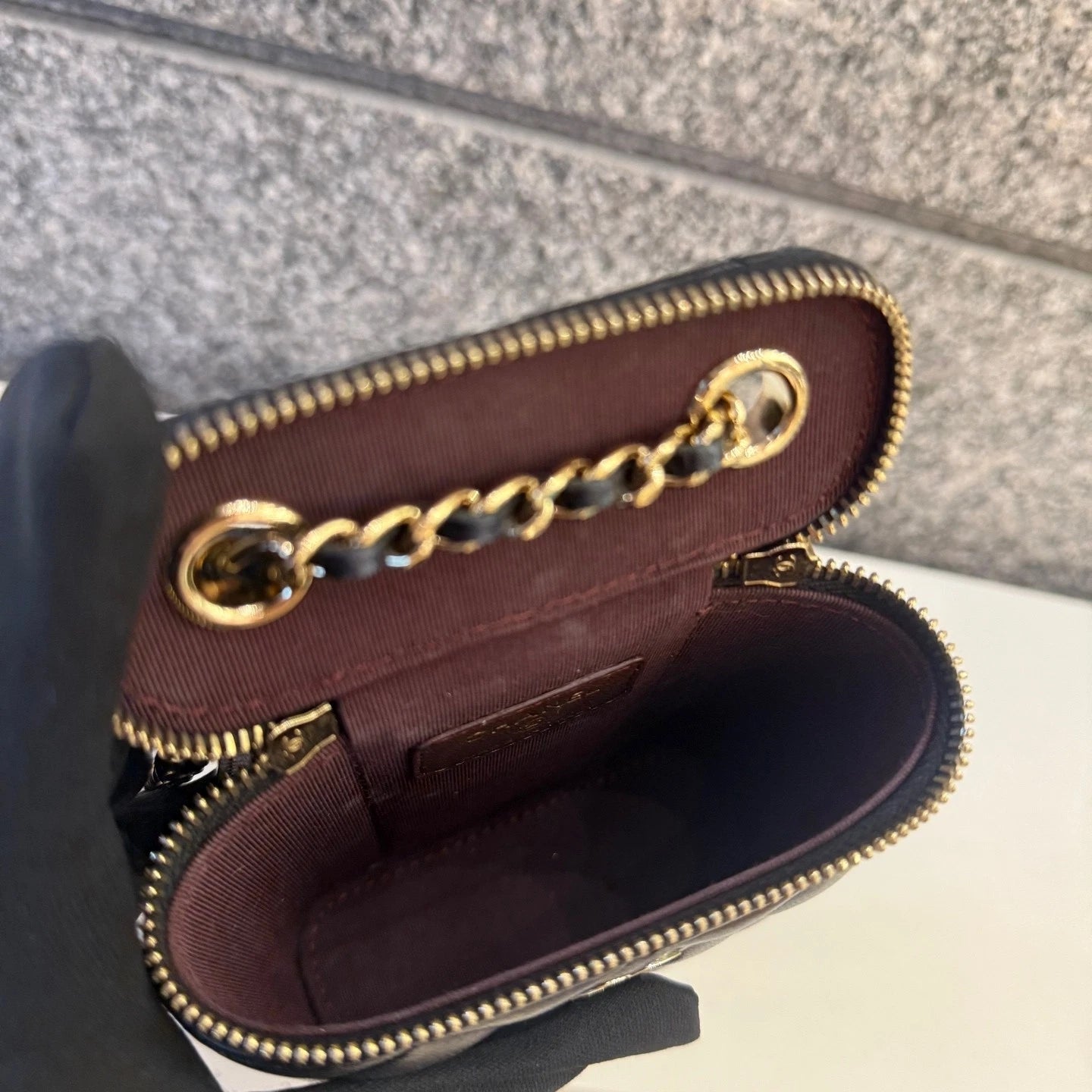CHANEL Black Gold Lambskin Mini Box Chain Shoulder Crossbody Women