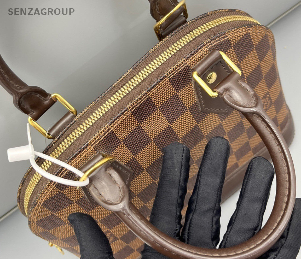 Louis Vuitton Alma BB Damier Top Handle Bag Crossbody Brown Gold Women Classic