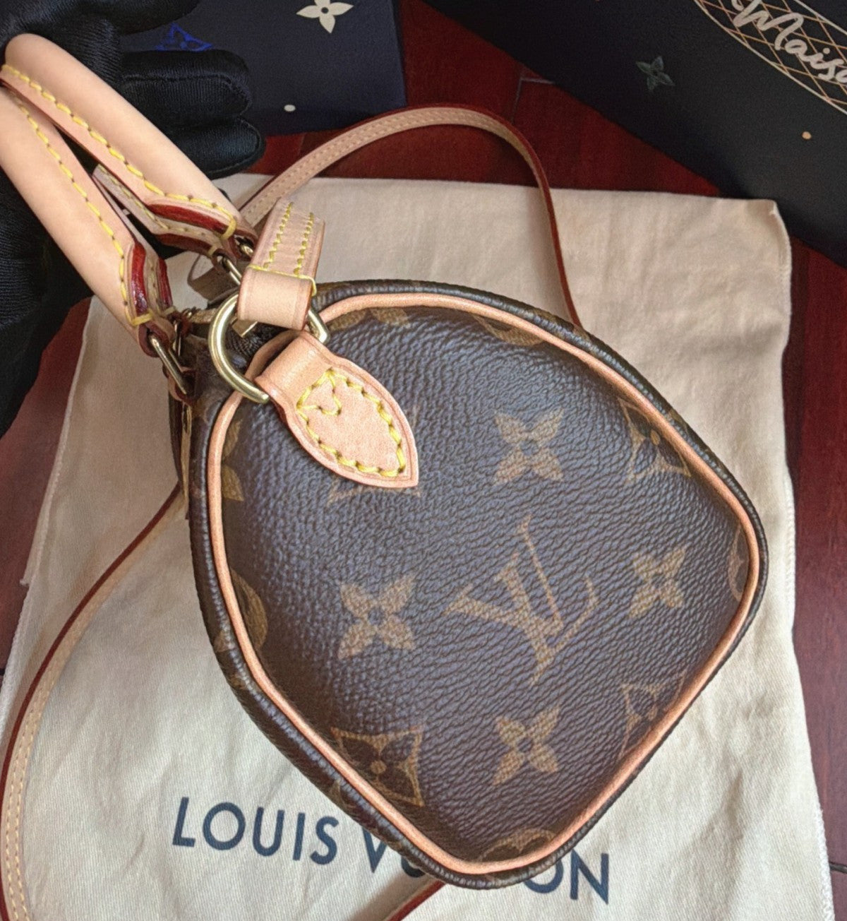 Louis Vuitton Speedy Nano Monogram Top Handle Crossbody Brown Women Classic