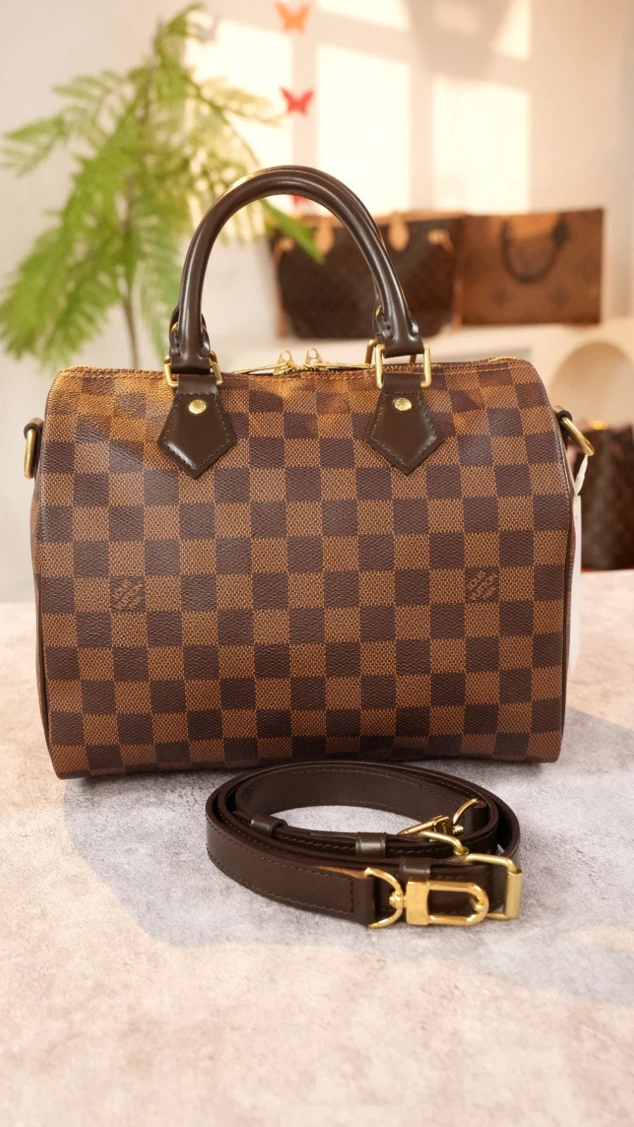 Louis Vuitton Speedy25 Damier Brown Shoulder Bag Top Handle Bag Excellent