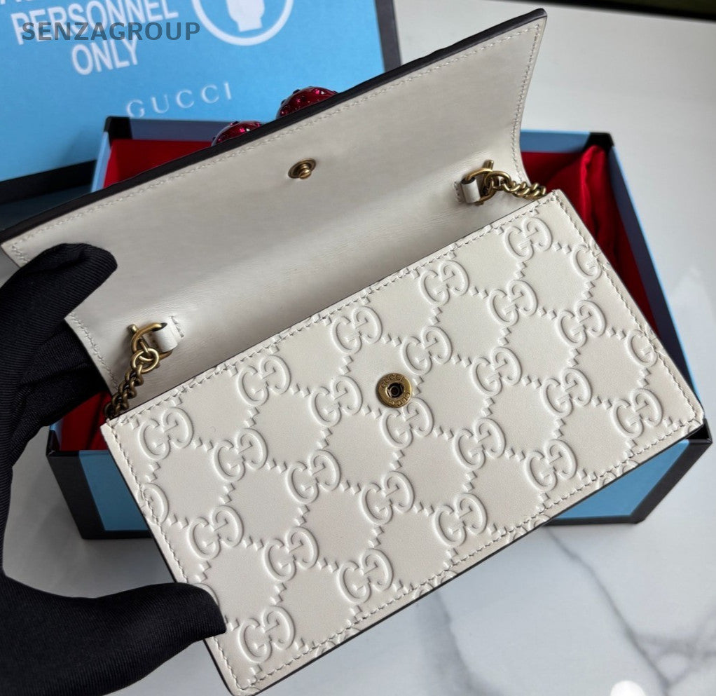 Gucci woc Monogram All-Leather Shoulder Crossbody Bag White Almost Brand New