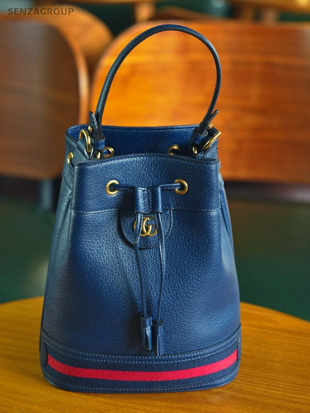 GUCCI Offidia Navy blue Leather Bucket bag Crossbody Handbag