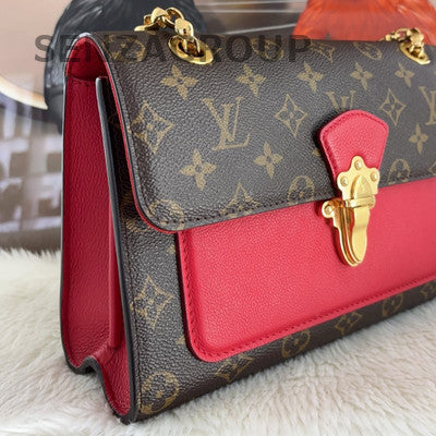 Louis Vuitton Monogram Brown Red Gold Chain Crossbody Bag Women Classic