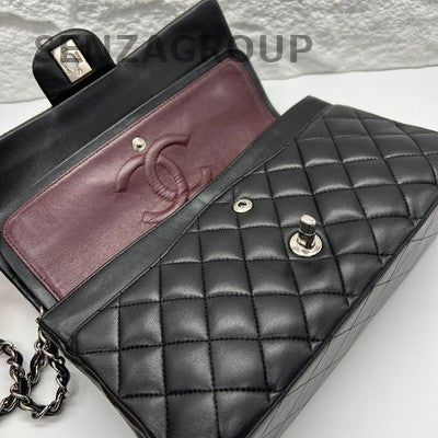 Chanel Classic Flap Black Silver Medium Lambskin Chain Shoulder Bag