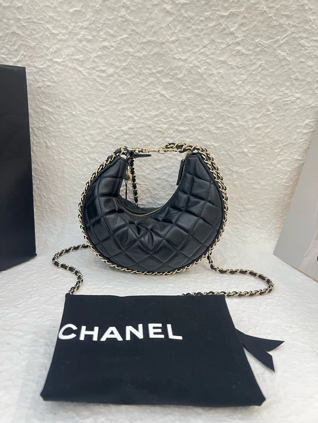 Chanel Loop Black Gold Shoulder Bag Excellent