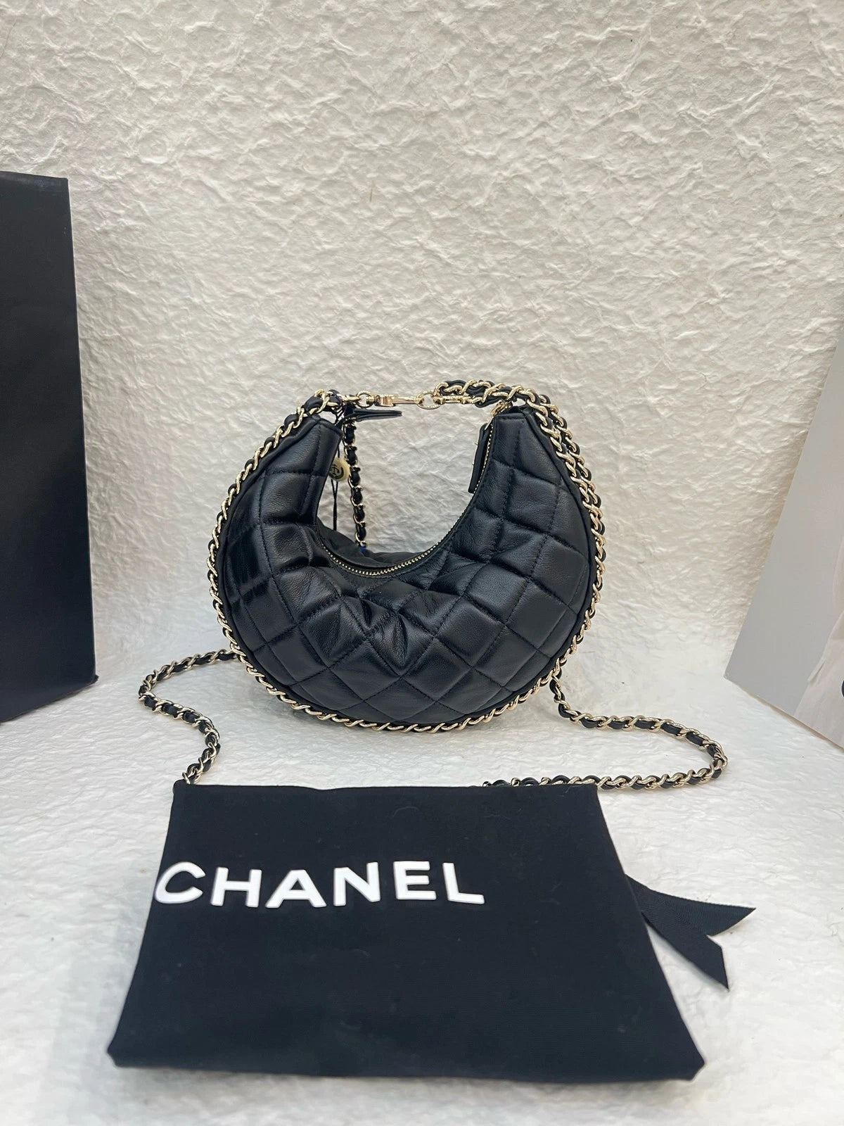 Chanel Loop Black Gold Shoulder Bag Excellent