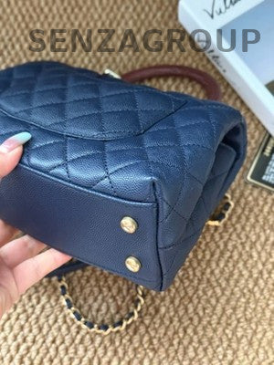Chanel Coco Handle Blue Gold Quilted Chain Crossbody Bag Classic