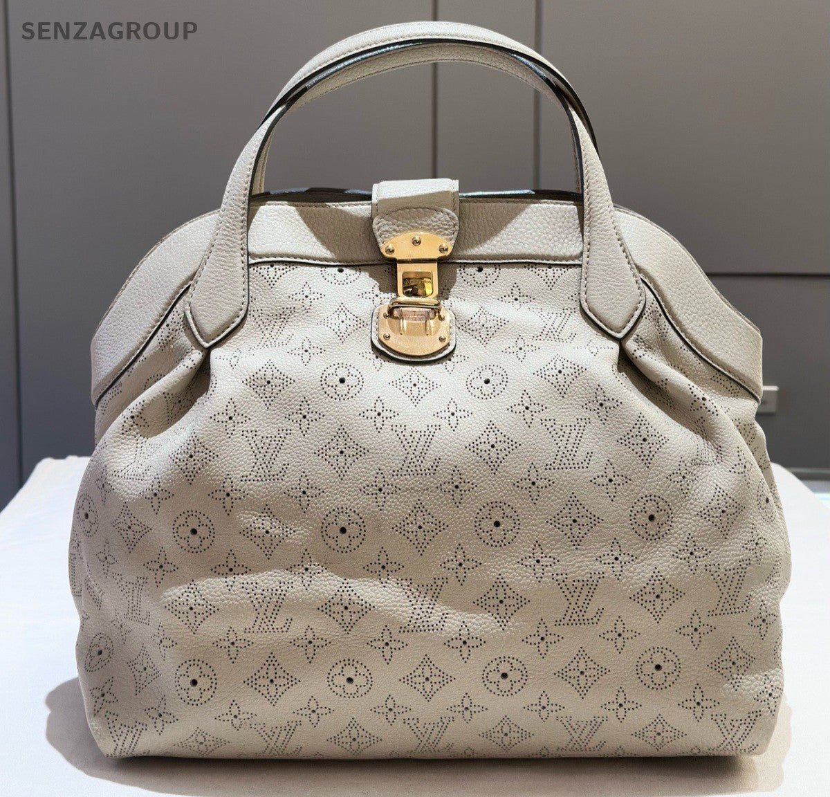 Louis Vuitton Mahina Monogram Top Handle Bag White Gold Women Classic