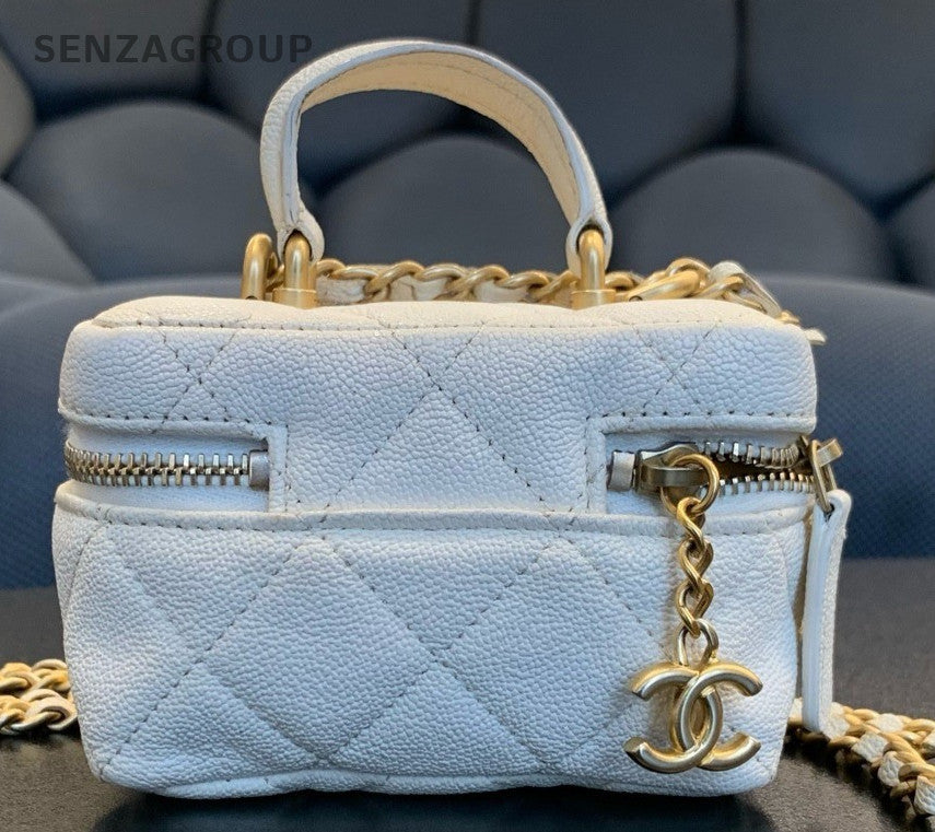 Chanel 21S Mini Chain Shoulder Bag Crossbody Diamond White Gold Women Classic