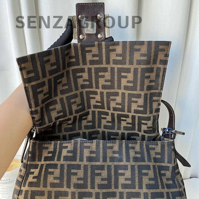 Fendi Baguette Bag Brown Silver FF Monogram Shoulder Tote