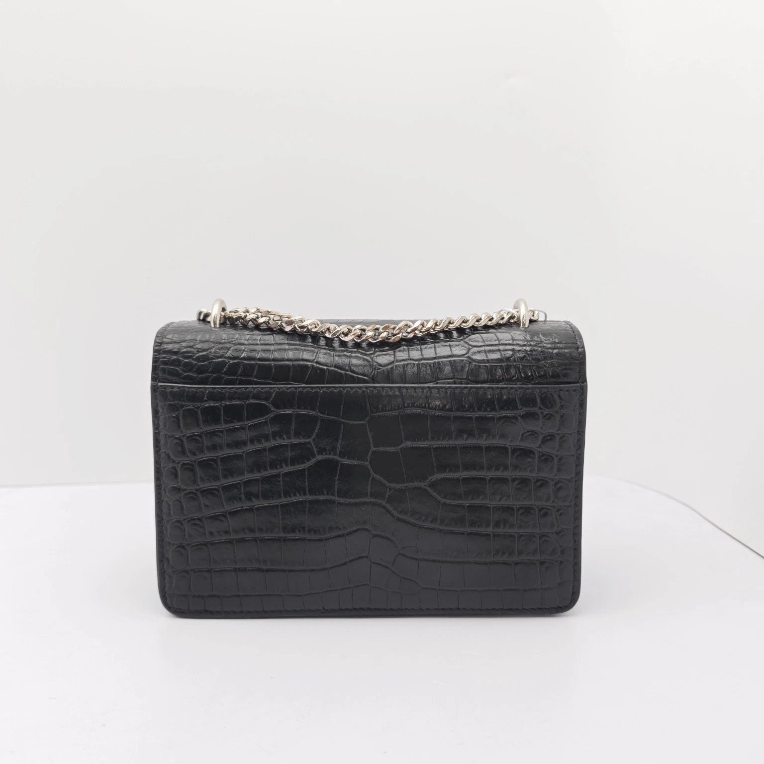 YSL Black Crocodile Embossed Mini Shoulder Crossbody Bag For Women
