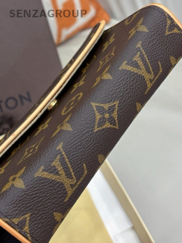 Louis Vuitton Monogram Long Wallet Crossbody Brown Orange Used Women Classic