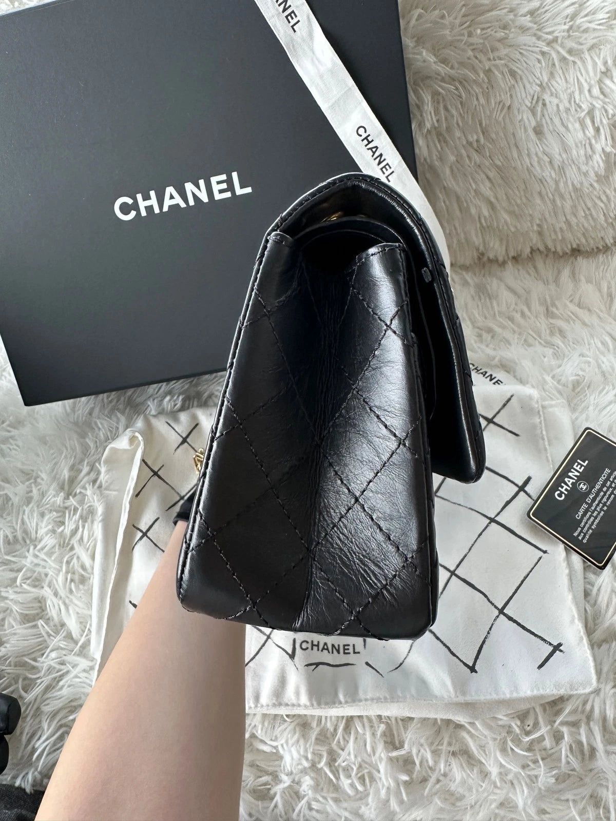 CHANEL 2.55 Medium Black Leather Shoulder Crossbody Bag For Women