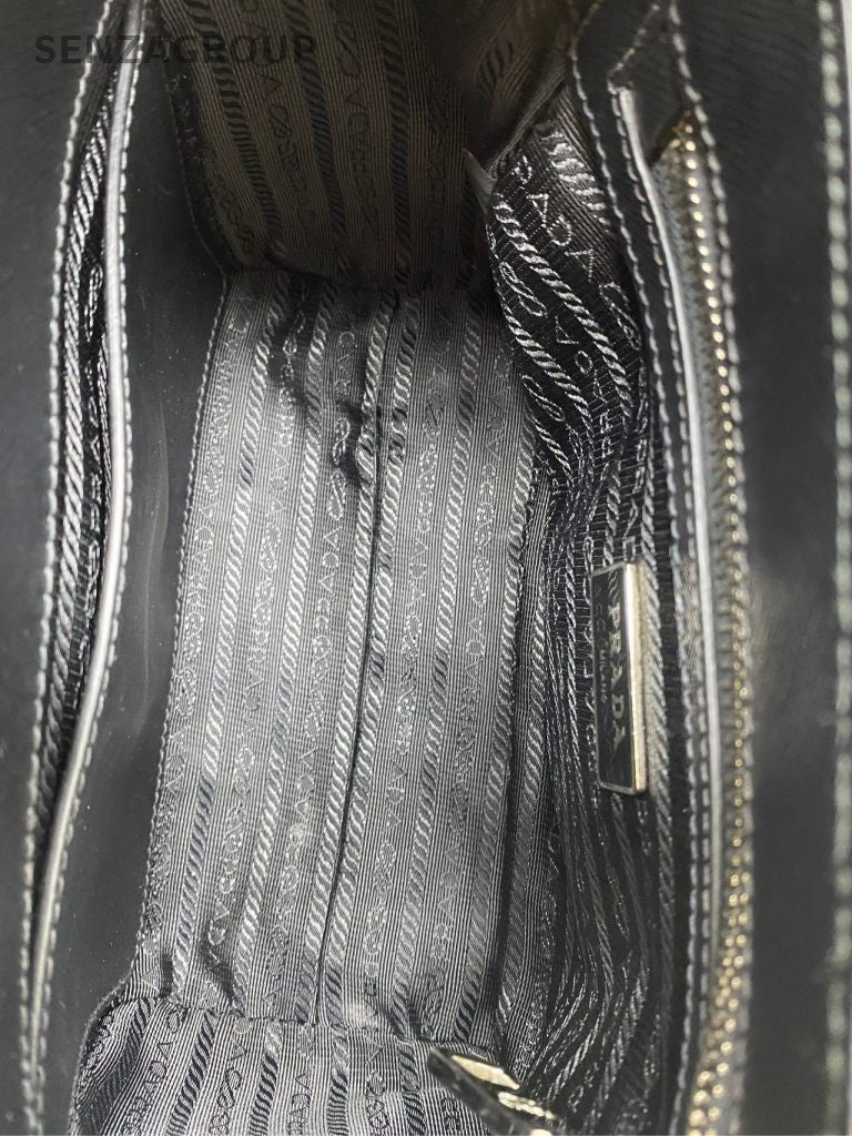 Prada Kelly 2Way Top Handle Bag Crossbody Black Silver Women Classic