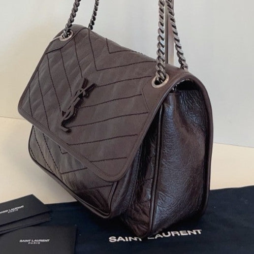 Saint Laurent Niki Bag MM Chain Shoulder Bag Brown Silver Used Women Classic