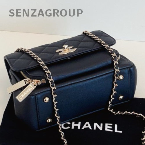 Chanel Affinity Chain Calfskin Diamond Shoulder Bag Crossbody Black Gold Women