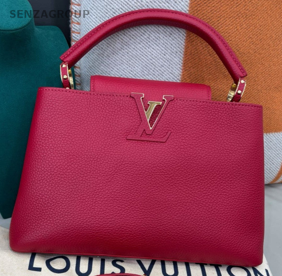Louis Vuitton Capucines MM Top Handle Bag Crossbody Red Gold Women Classic