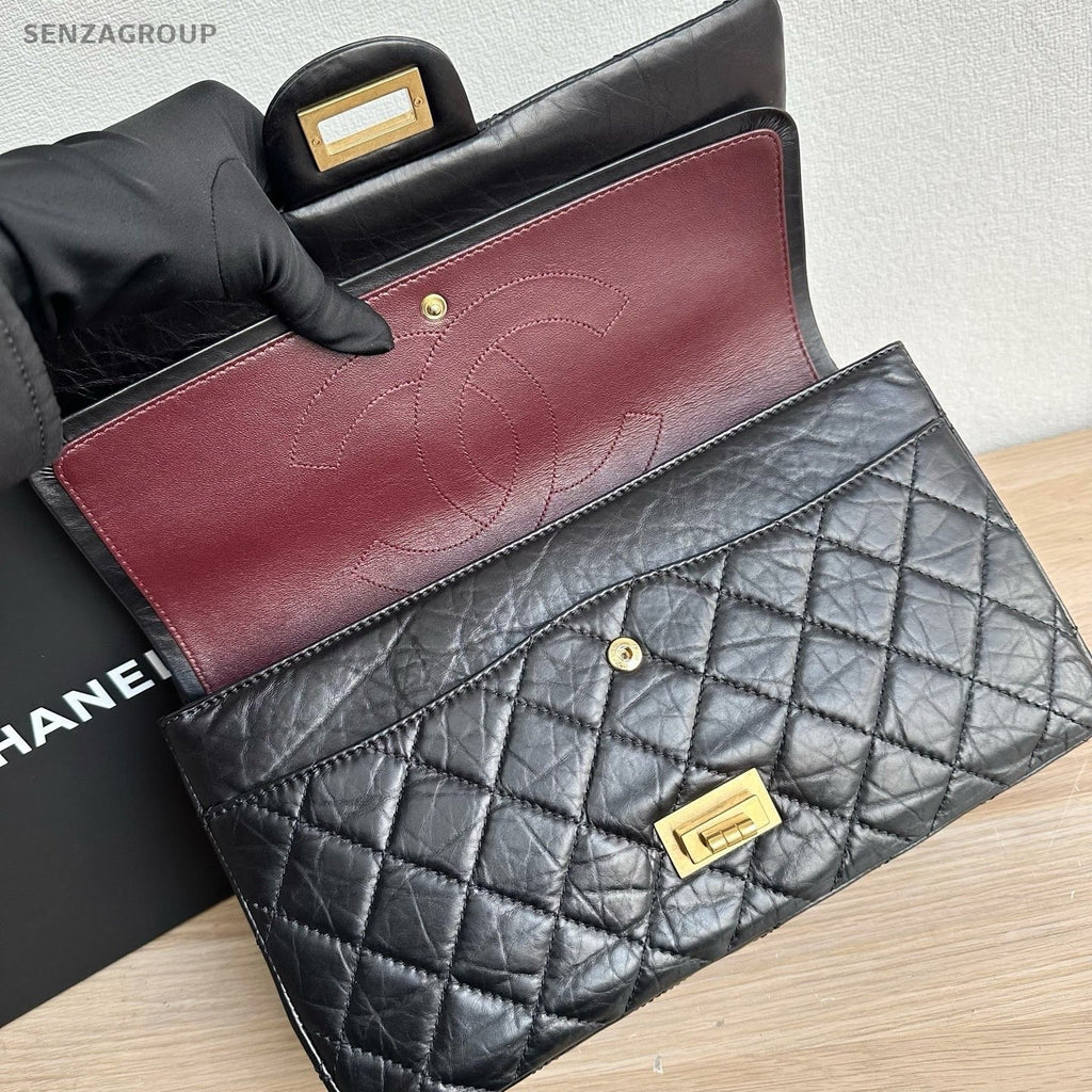 Chanel Calfskin GM Chain Shoulder Bag Black Gold Women Classic Diamond