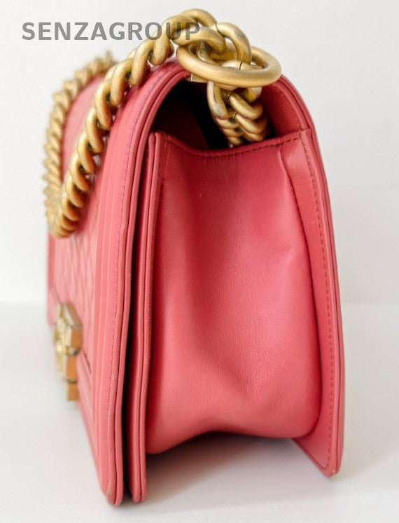 Chanel Leboy MM Chain Shoulder Bag Red Gold Diamond Women Classic Designer