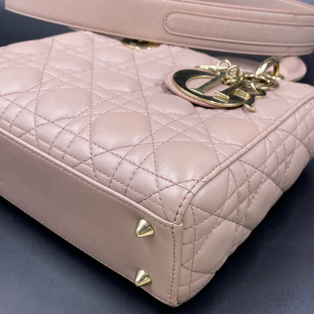 Christian Dior Lady Dior Cannage Top Handle Crossbody Pink Gold Women Classic