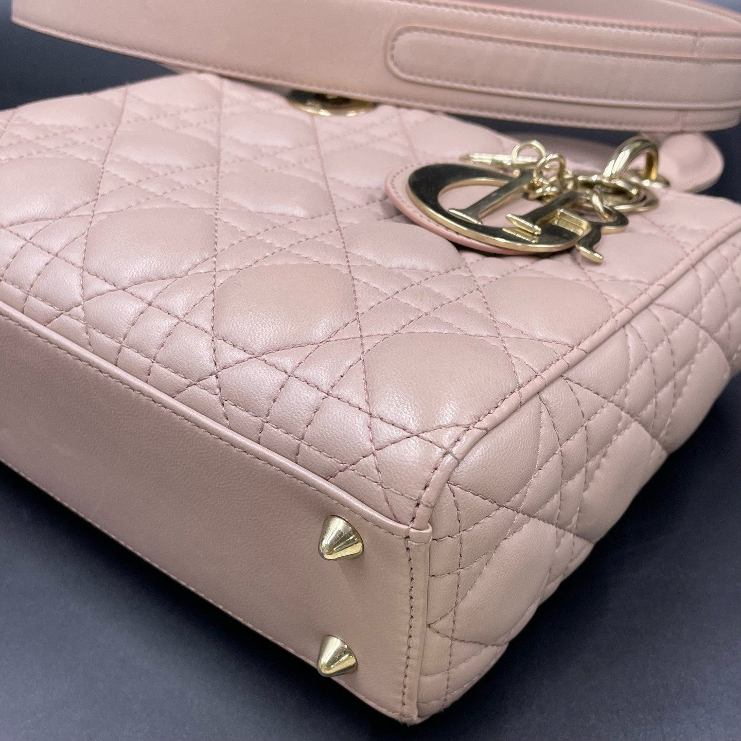Christian Dior Lady Dior Cannage Top Handle Crossbody Pink Gold Women Classic
