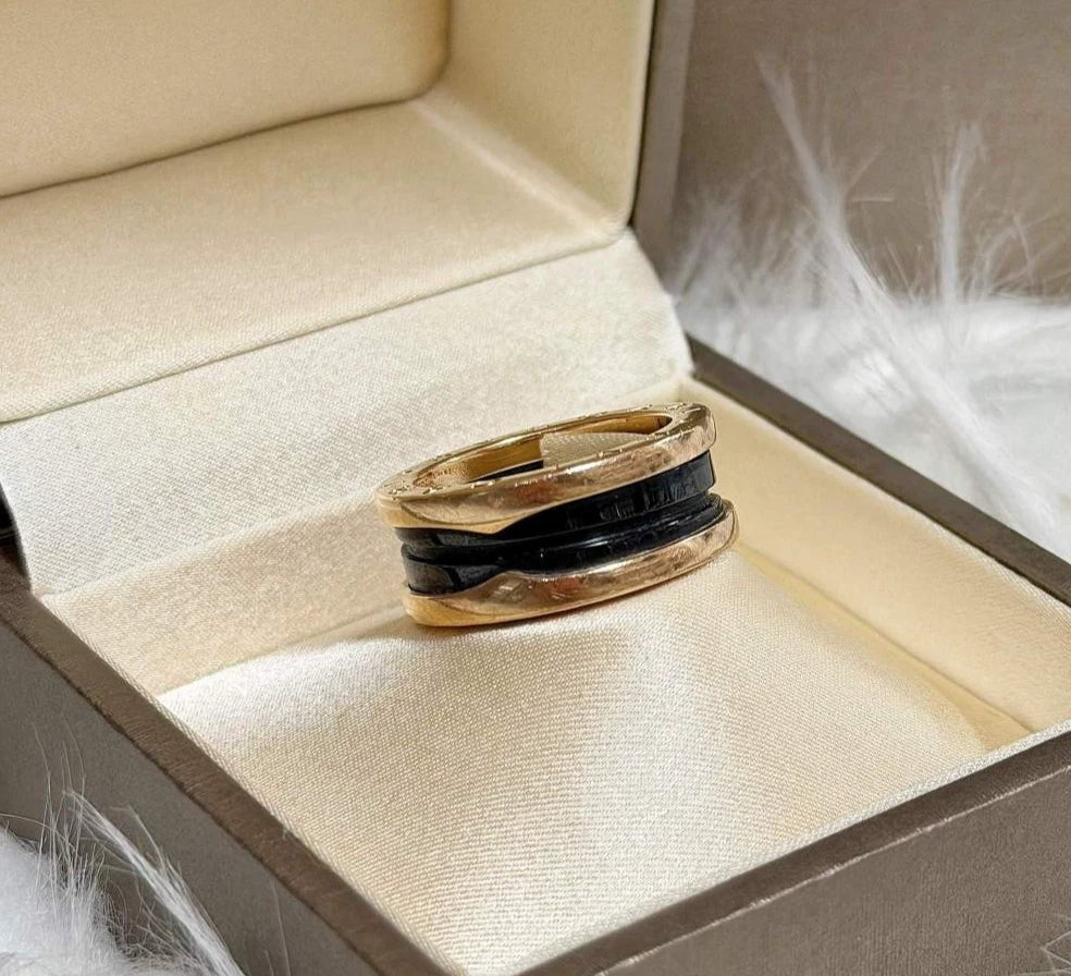 BVLGARI B.zero1 Two-Band Ring 18k Rose Gold and Ceramic Size52
