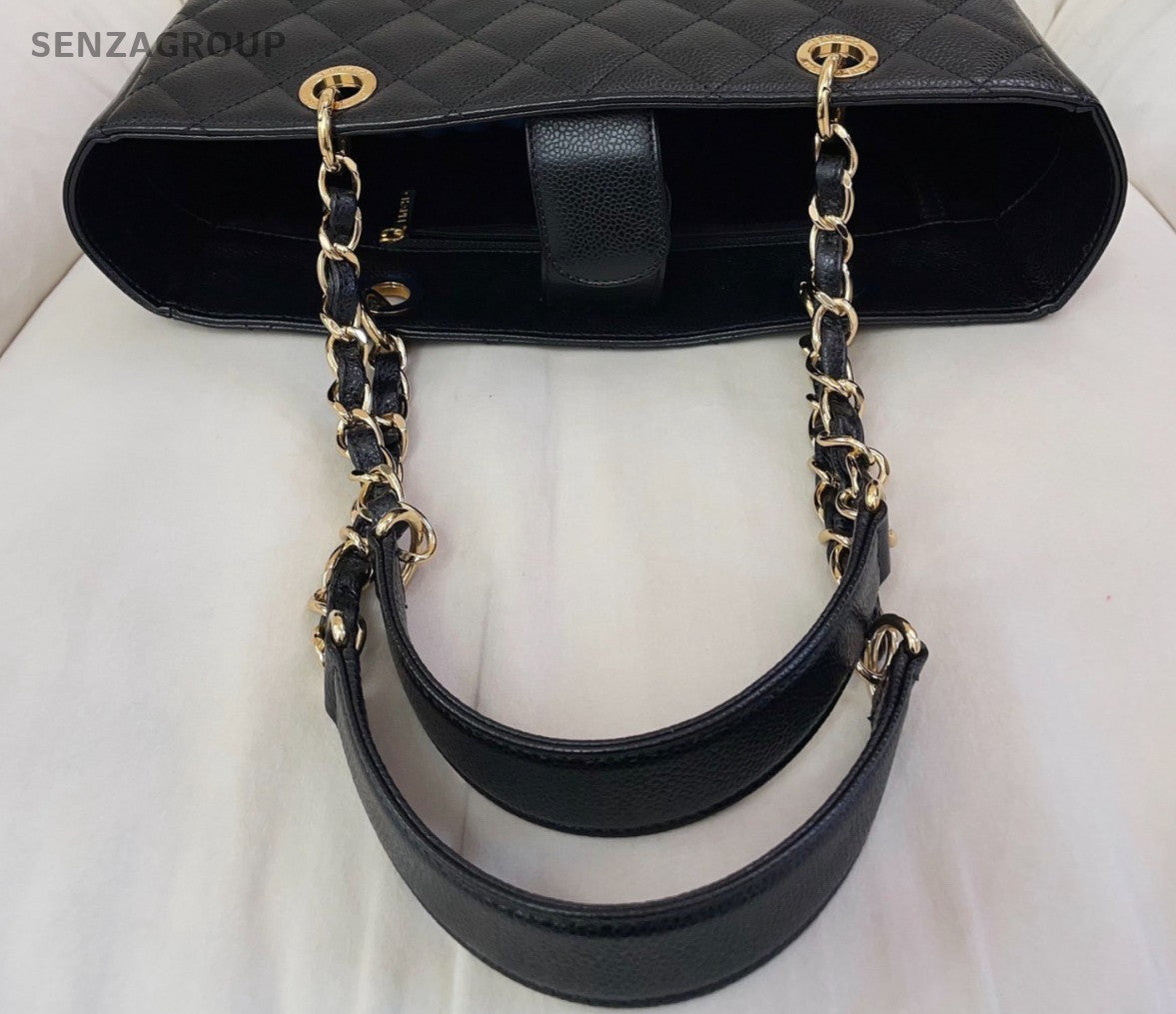 Chanel PST Diamond Calfskin Chain Shoulder Bag Black Gold Used Women Classic