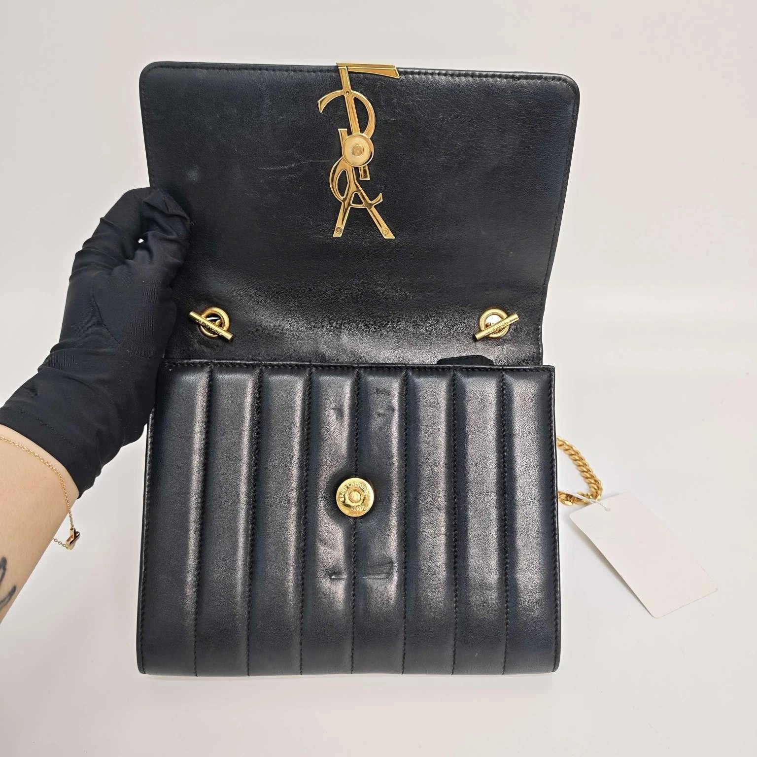 YSL Black Calfskin Vicky Chain Shoulder Crossbody Bag For Women
