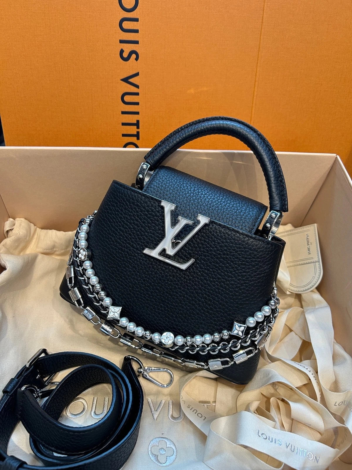 Louis Vuitton Capucines Mini Black Crossbody Handbag For Women