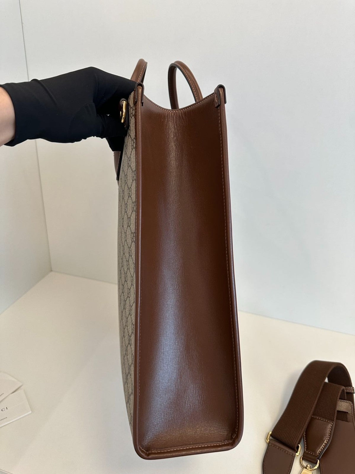 Gucci Retro Tote GM Top Handle Bag Crossbody Brown Gold Used Women Classic