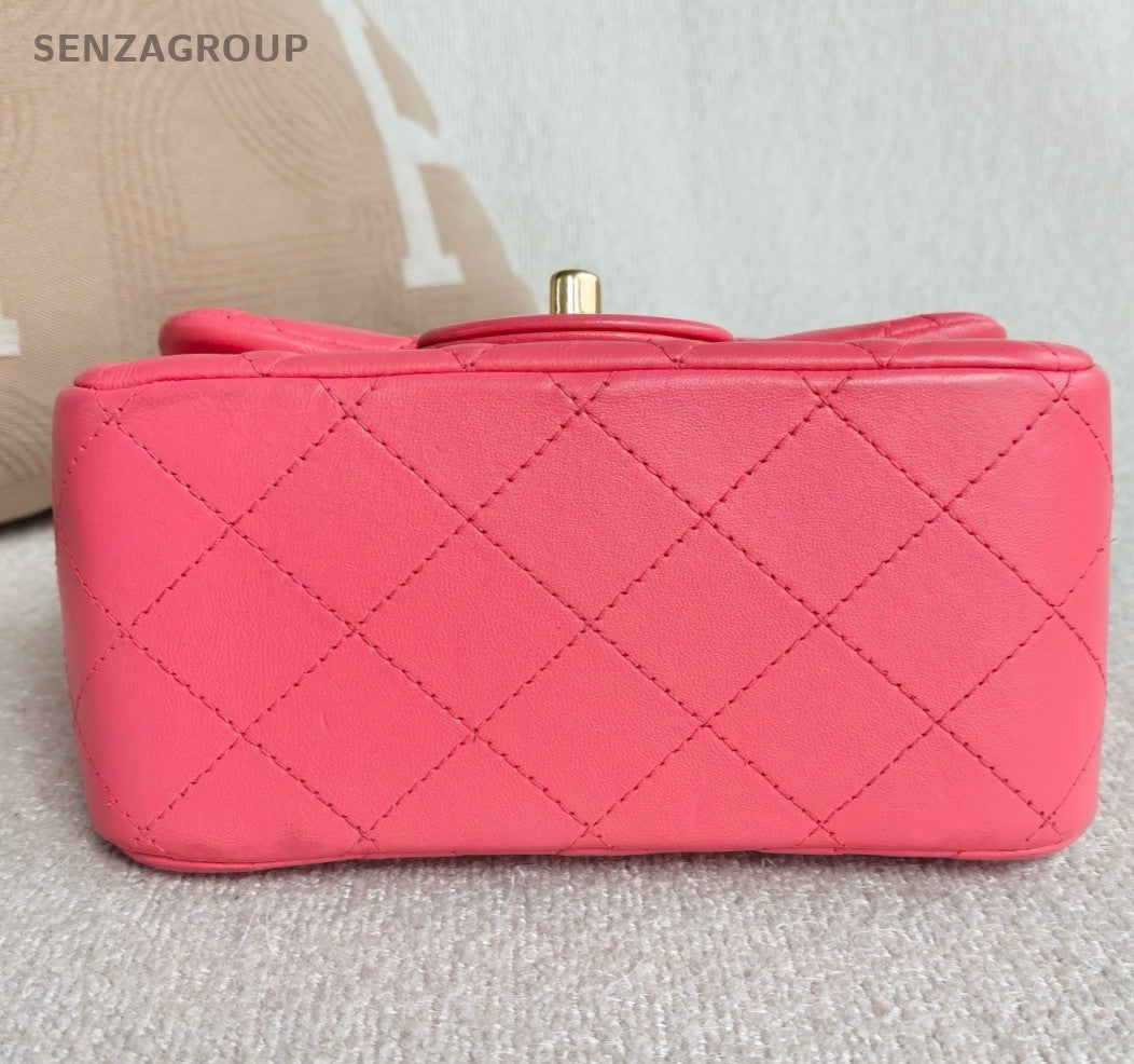 Chanel Classic Flap Lambskin Chain Shoulder Bag Pink Gold Women Diamond Fashion