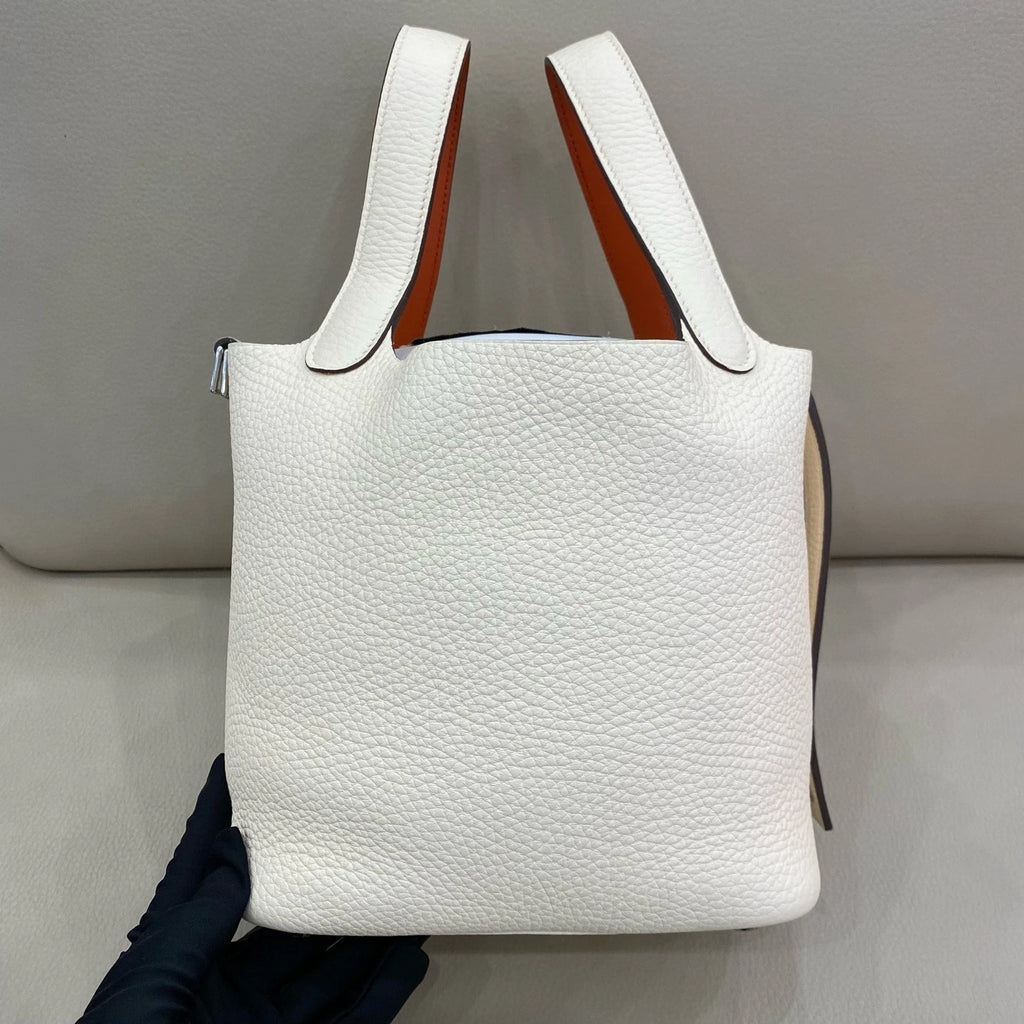 Hermes Picotin18 White Leather Bucket Bag For Women
