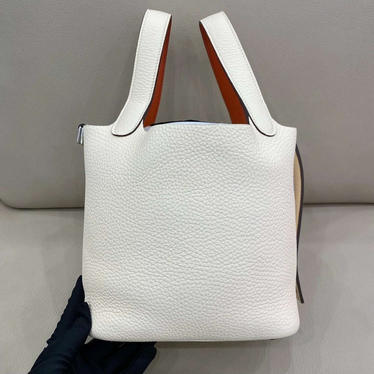 Hermes Picotin18 White Leather Bucket Bag For Women