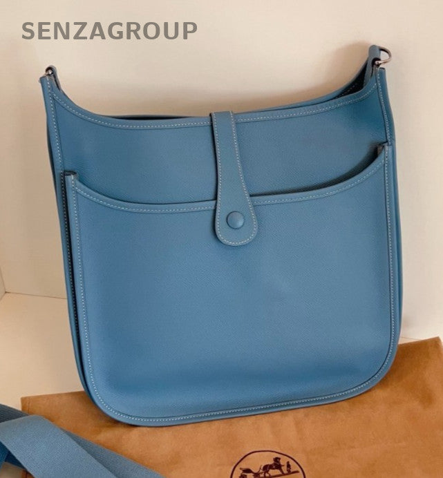 Hermes Evelyne TPM Epsom Leather GM Shoulder Bag Crossbody Blue Silver Women