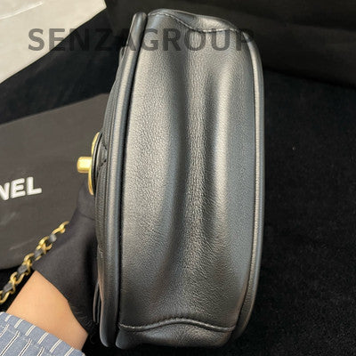 Chanel Black Lambskin Mini Saddle Messenger Crossbody Bag Gold Hardware