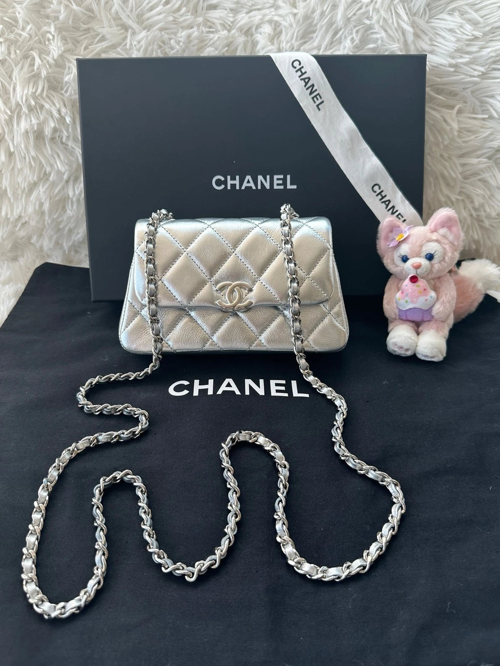 CHANEL Silver Calfskin Cloud Mini CF Crossbody Bag For Women