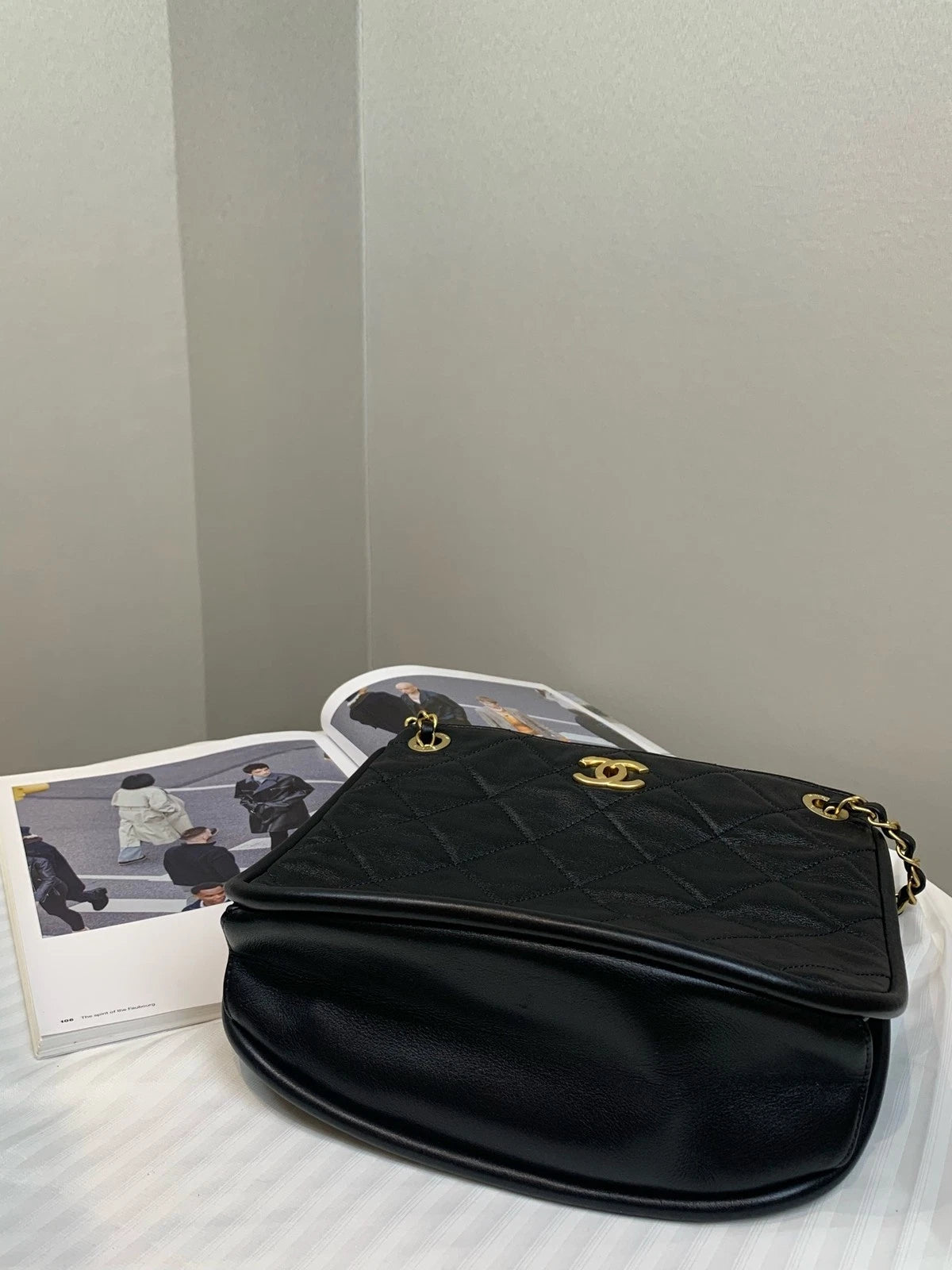 CHANEL Black Gold Calfskin Hobo Shoulder Crossbody Bag For Women